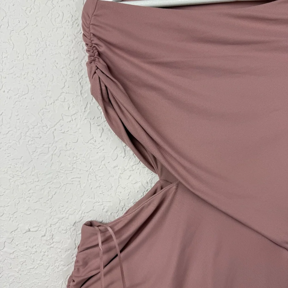 Susana Monaco Womens Blush Pink One Shoulder Cut Out Midi Ruched Dress Small - Picture 7 of 14